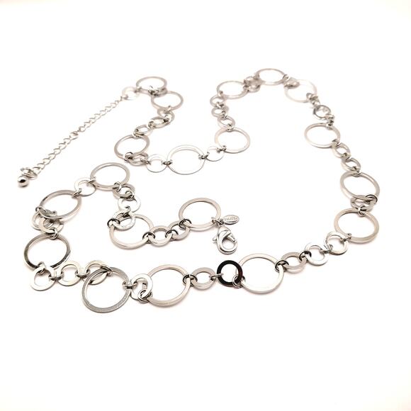 Chico’s Silver Tone Looped Circle Necklace or Belt 38” Adjustable Lobster Clasp - Picture 1 of 5